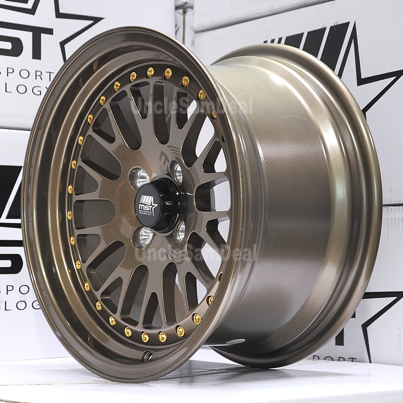 15 15x8 4x100 25 OFFSET MST MT10 BRONZE MESH LIP W GOLD RIVETS WHEEL 15-15x8-4x100-25-offset-mst-mt10-bronze-mesh-lip-w-gold-rivets-wheel